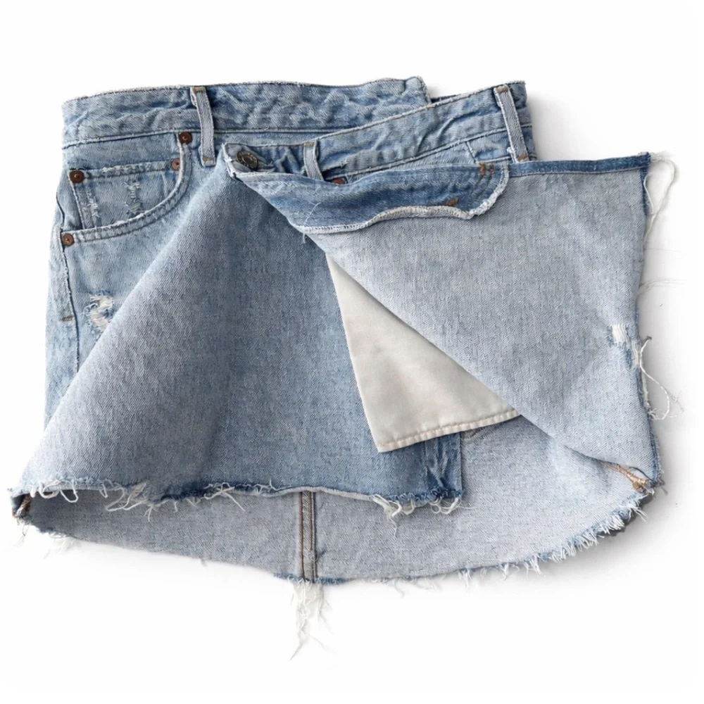 AGOLDE skirt blue Jean skirt Criss Cross Denim Mini Distressed Western